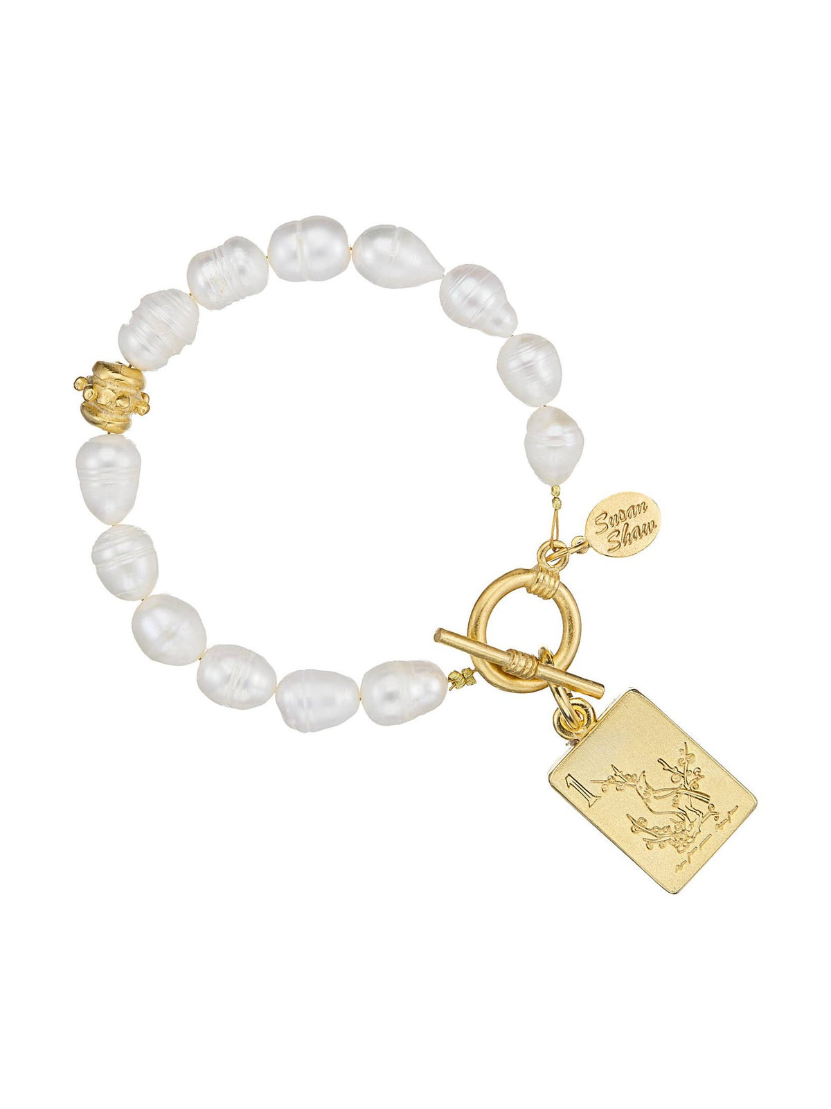 1 Bam Bird Mahjong Tile Pearl Bracelet