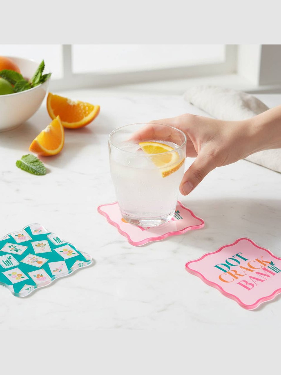 Table Talk Acrylic Coaster Set–It's Mahj Time
