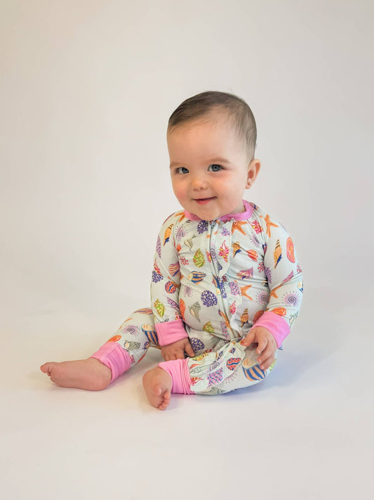 Beach Seashells - Zip Convertible Pajamas w/ Ruffles