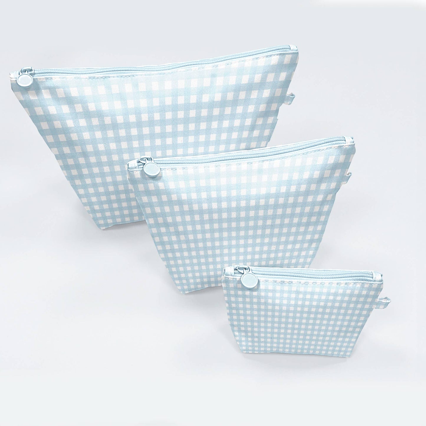 Blue Gingham - Easy Clean Wipeable Pouch (Set of 3)