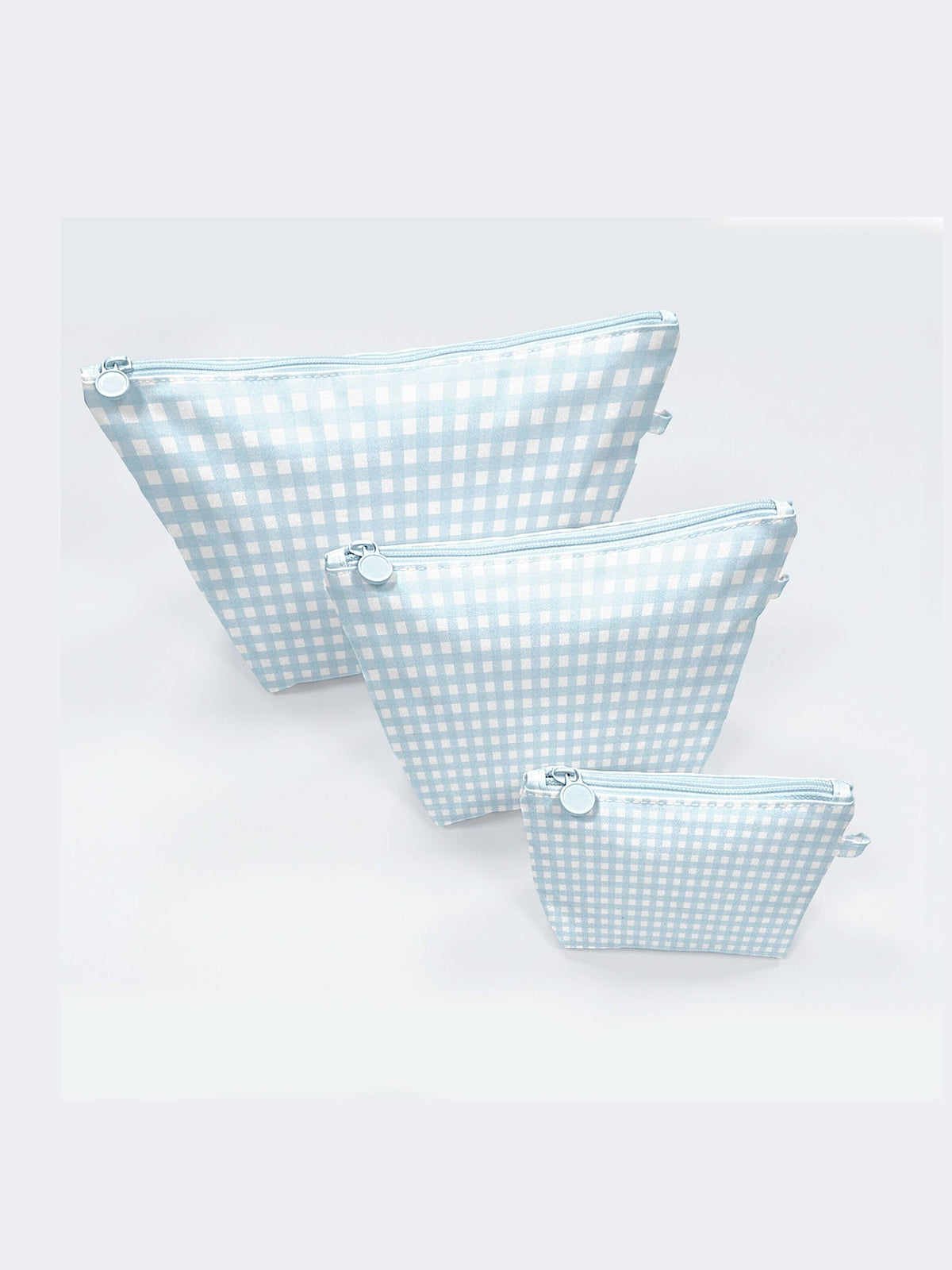 Blue Gingham - Easy Clean Wipeable Pouch (Set of 3)