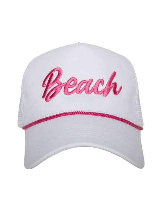 Beach Cursive Trucker Cap with Rope