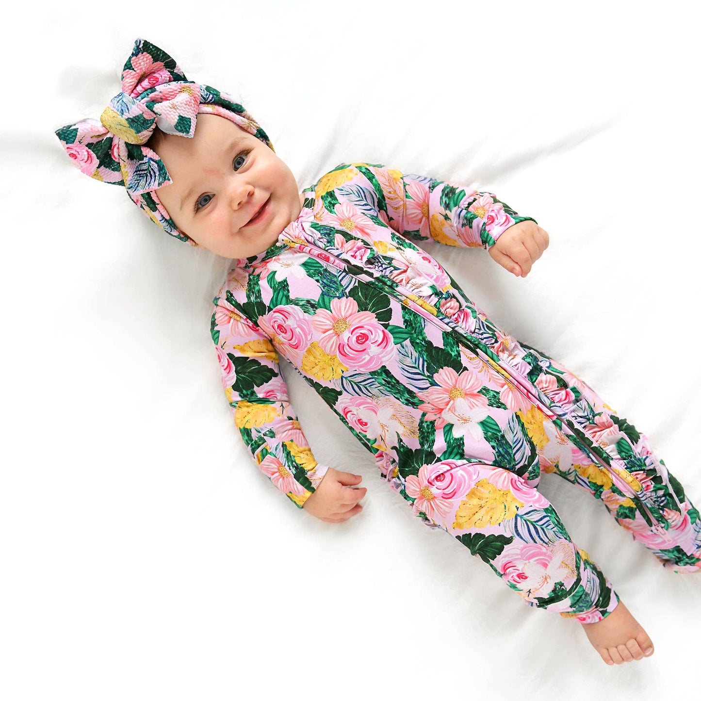 Luana RUFFLE ZIP Bamboo One Piece Floral Baby Outfit