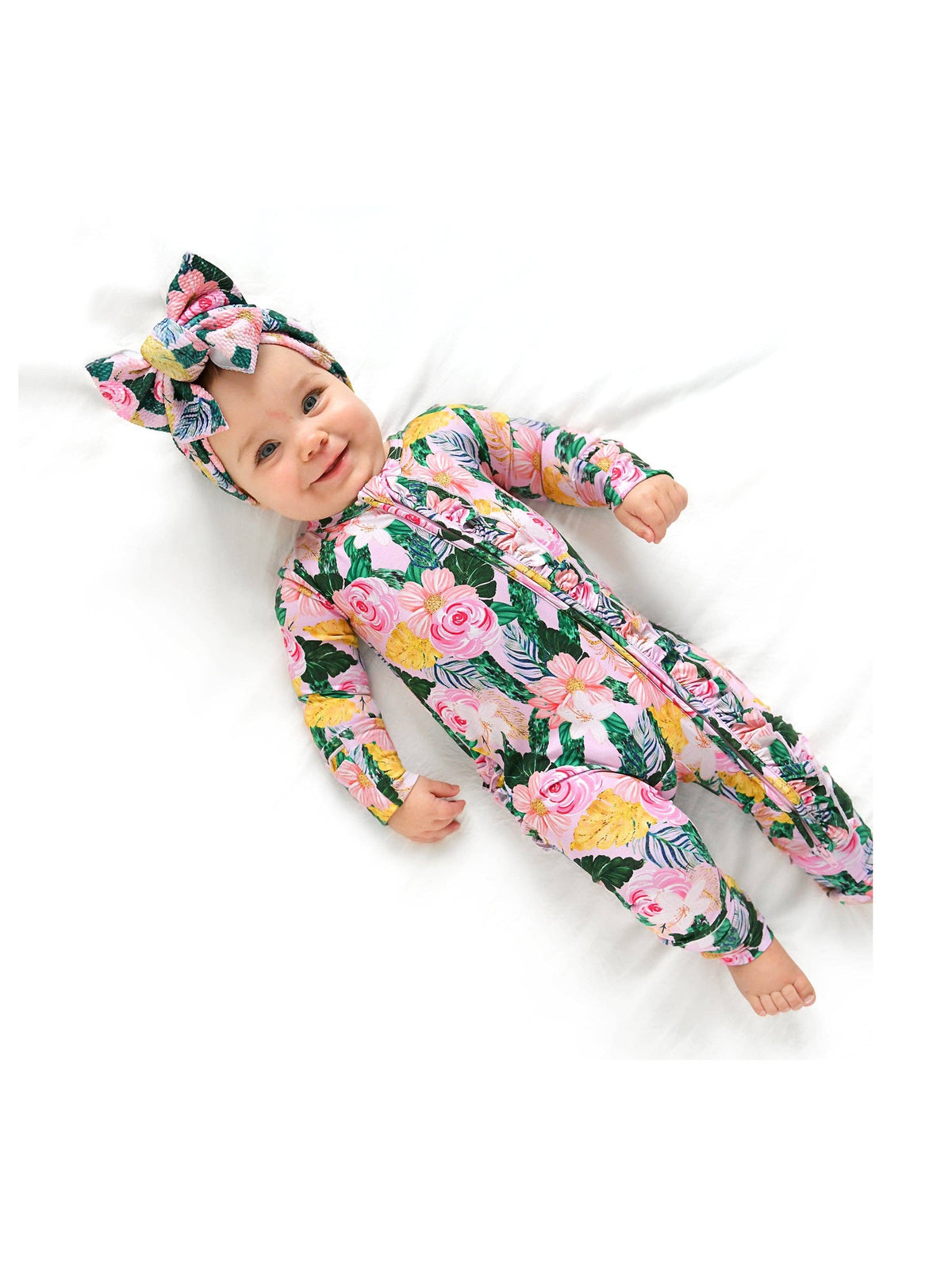 Luana RUFFLE ZIP Bamboo One Piece Floral Baby Outfit