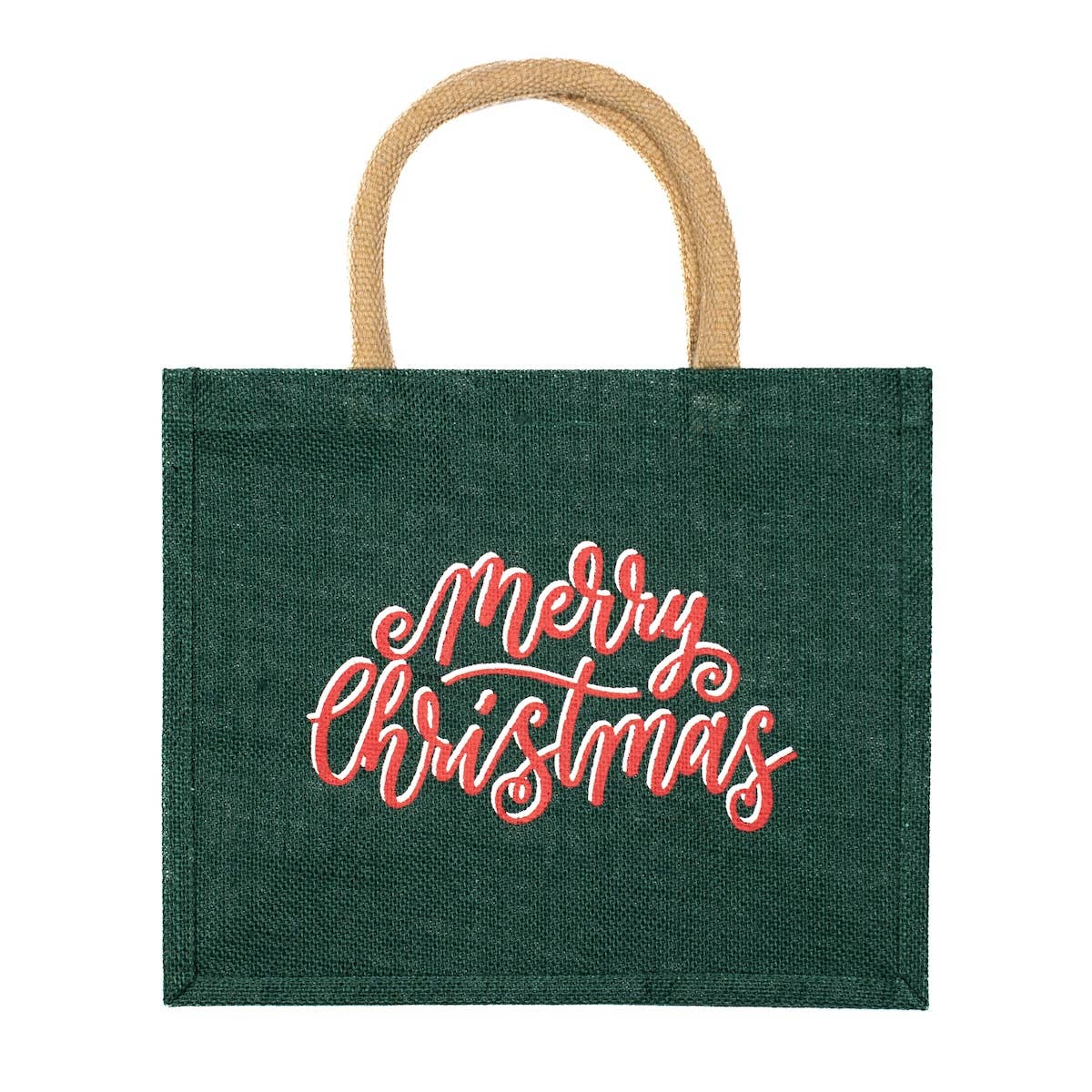 Merry Christmas Gift Tote Dark Green/Red 12x10x8