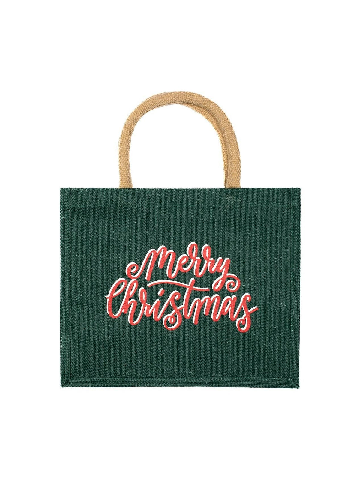 Merry Christmas Gift Tote Dark Green/Red 12x10x8