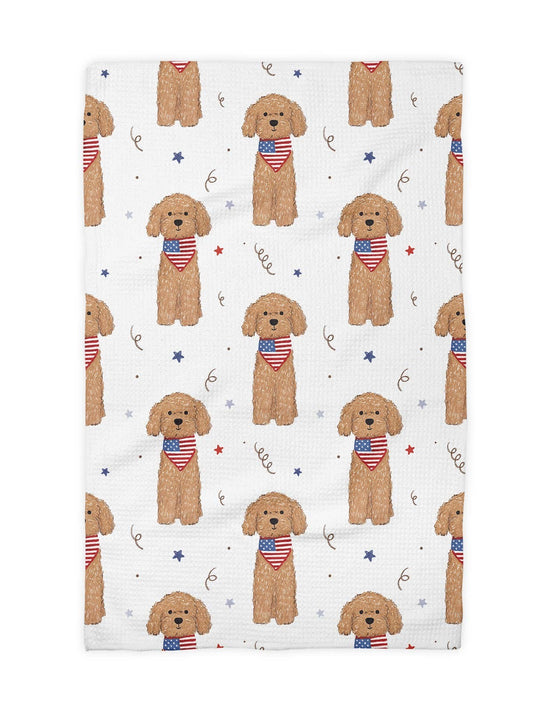 Dog Pet July 4 Patriotic Red White Blue Flag Kitchen Towel