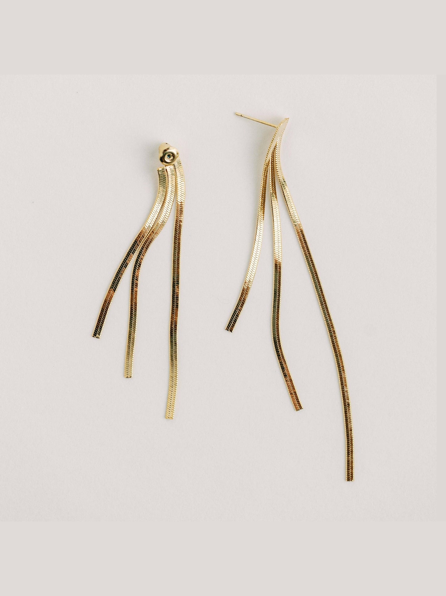 Skinny Gold Cascading Tassel Minimalist Statement Earrings