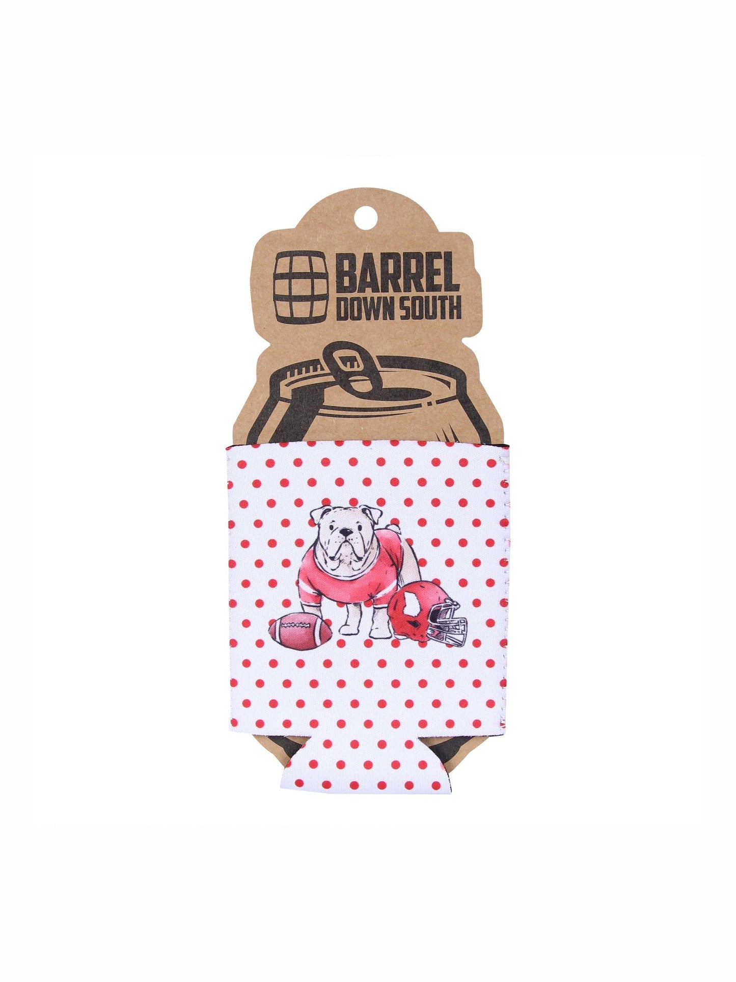 Red Polka Dot Bulldog Can Cooler