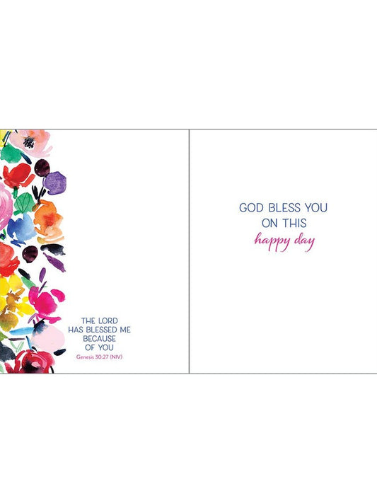 With Scripture Birthday Greeting Card - Blooms on Blue