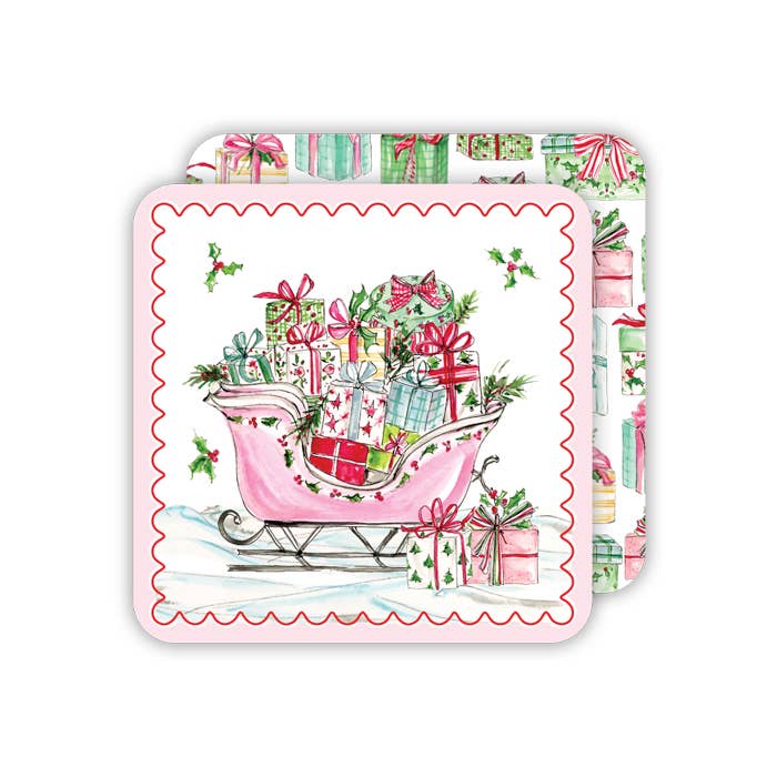 Pink Sleigh Full Of Presents Coaster