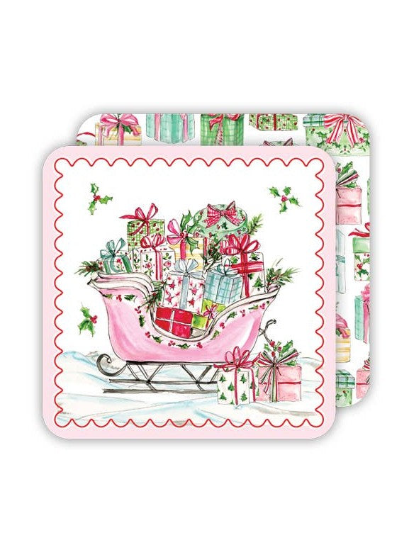 Pink Sleigh Full Of Presents Coaster