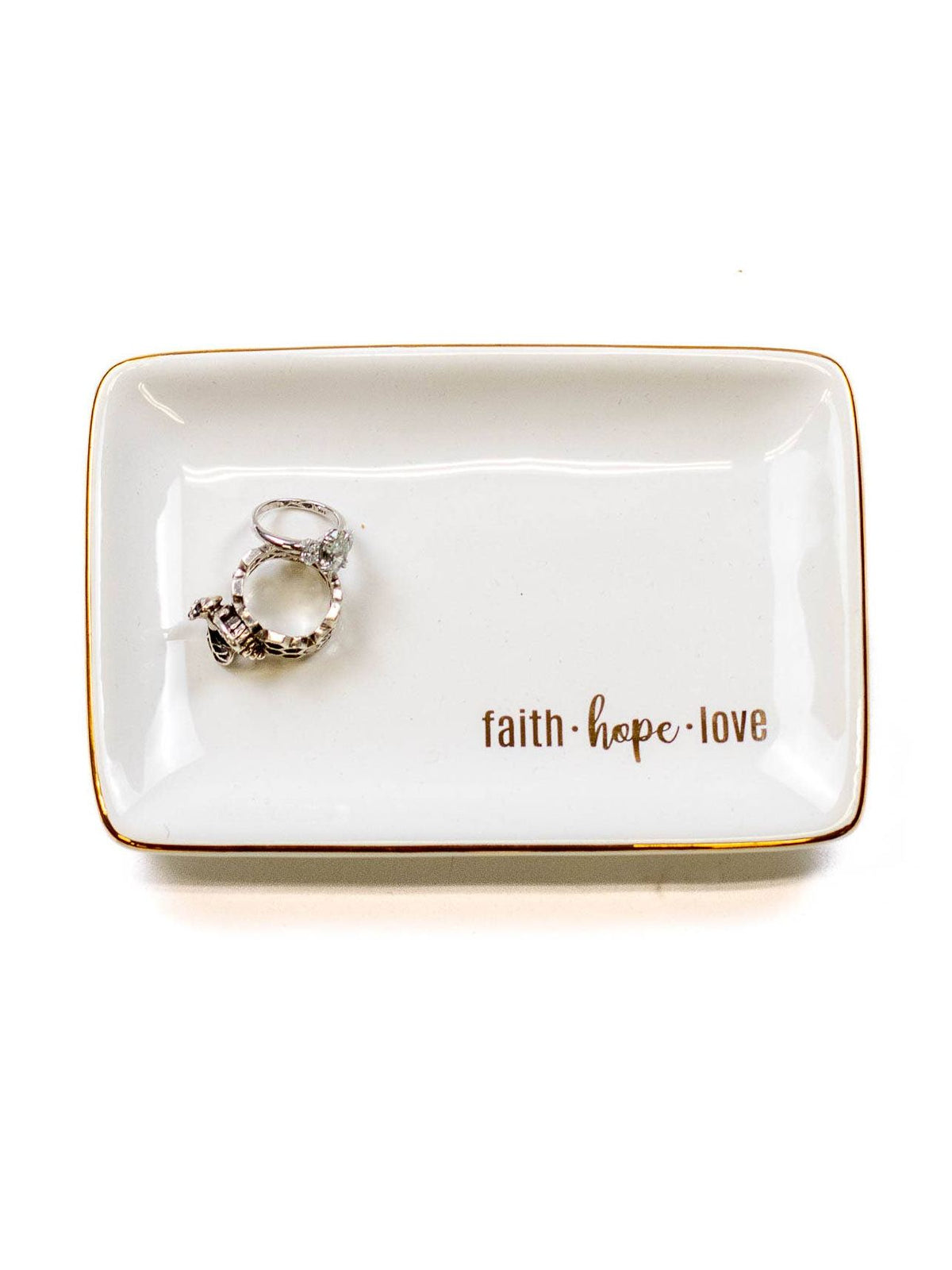 Faith Hope Love Trinket Dish White/Gold 6x4