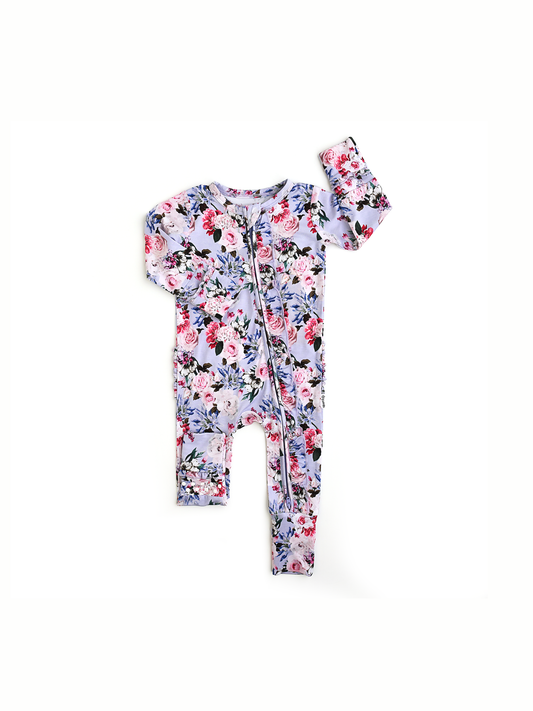 Emerson Floral Ruffle Zip Bamboo Baby Sleepies Little