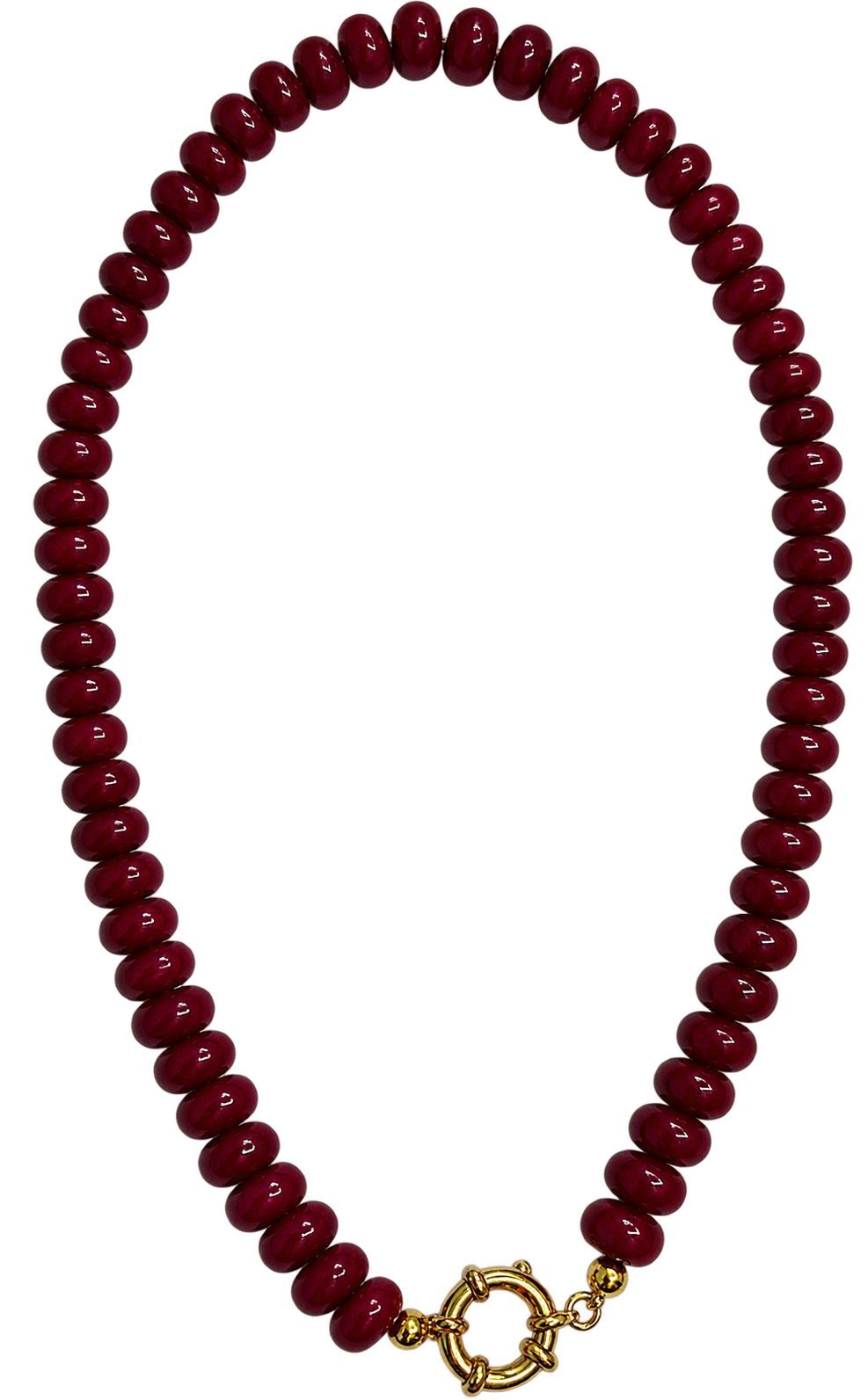 Maroon Beaded Gold Clasp Necklace