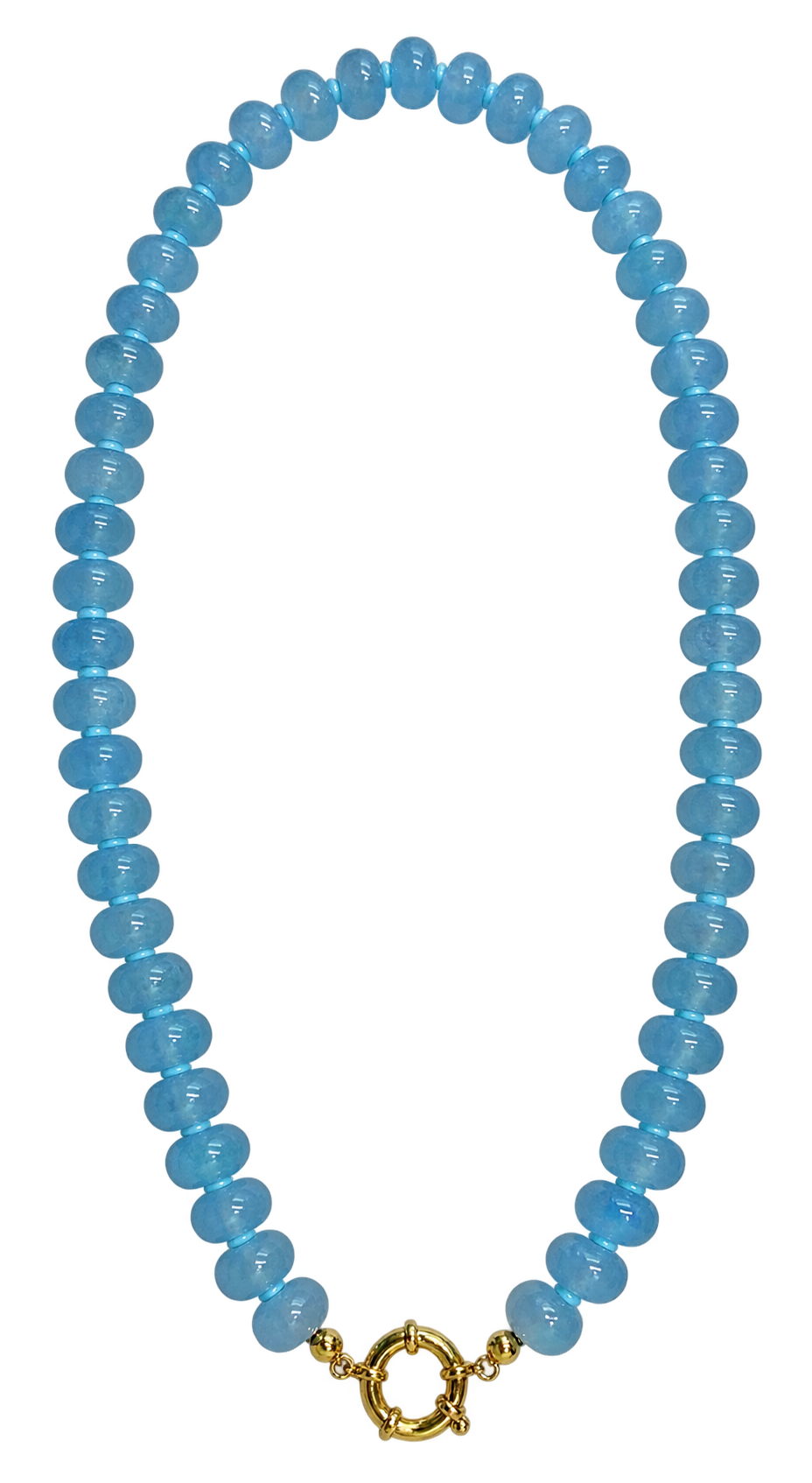 Sky Blue Beaded Gold Clasp Necklace