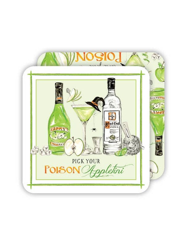 Handpainted Pick Your Poison Appletini Square Coaster