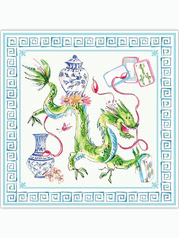 Blue Border and Green Mahjong Dragon Square Placemats