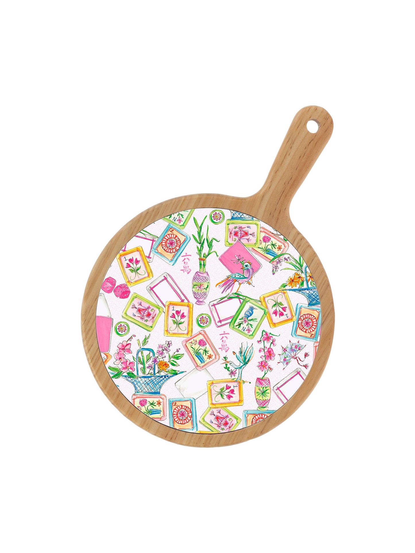 Mahjong Allover Bamboo & Ceramic Cheese Board Rosanne Beck