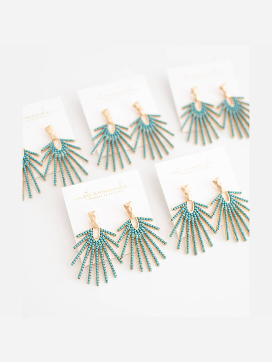 Turquoise Sunburst Statement Drop Earrings