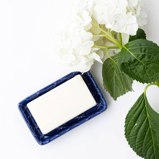 Textured Ceramic Soap Dish in Navy Blue