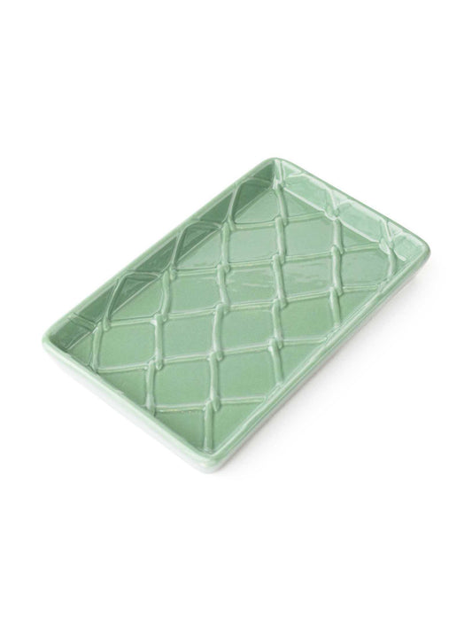 Green Textured Ceramic Guest Towel Holder Tray