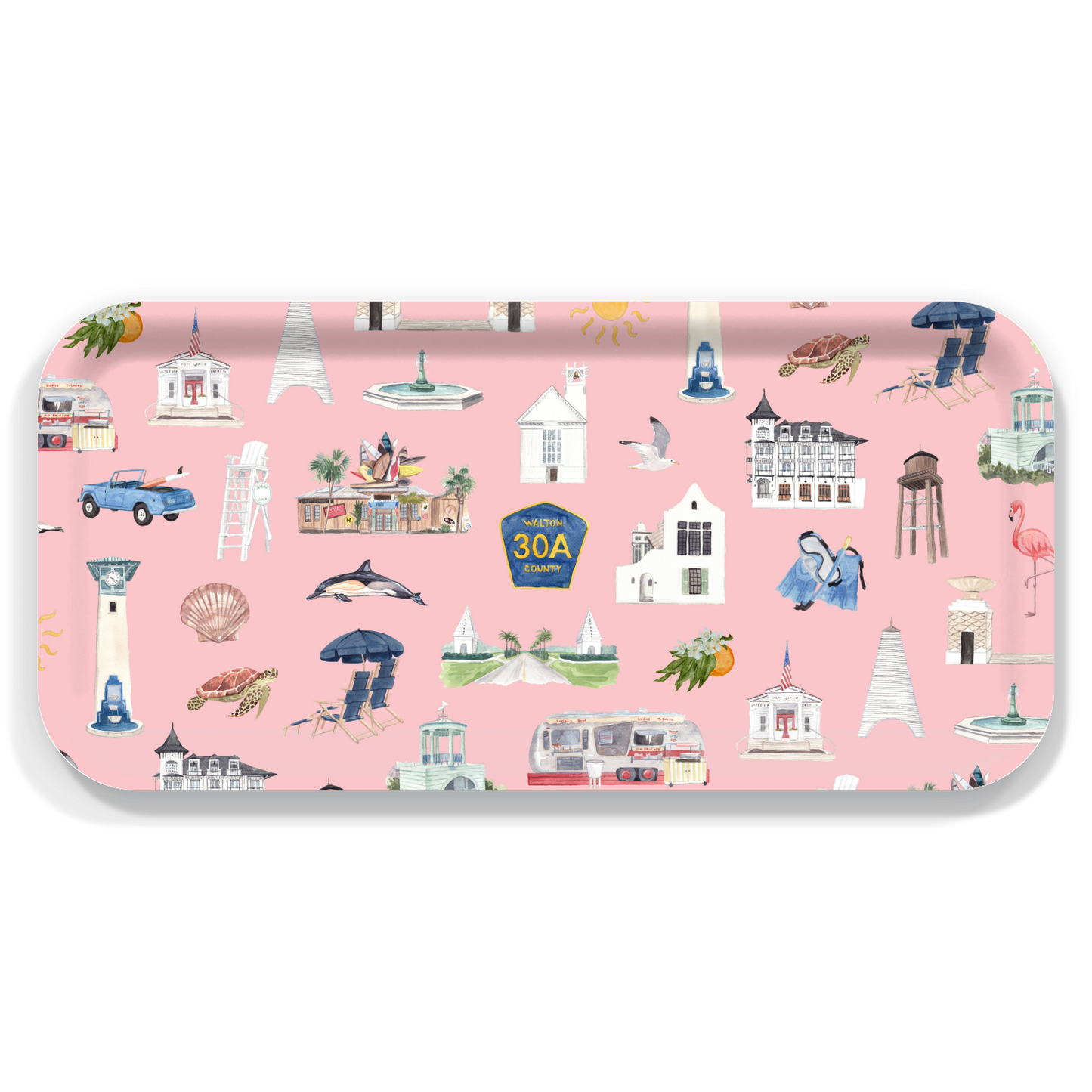 Coastal Décor – Whimsical 30A Pink Serving Tray - 3 Sizes