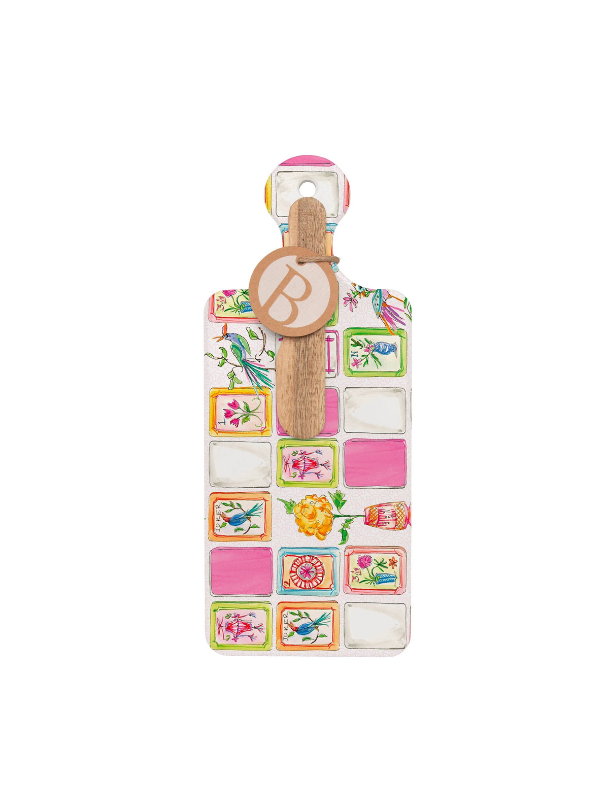 Mahjong Pink CUTErie Cheese Board & Wood Spreader Set