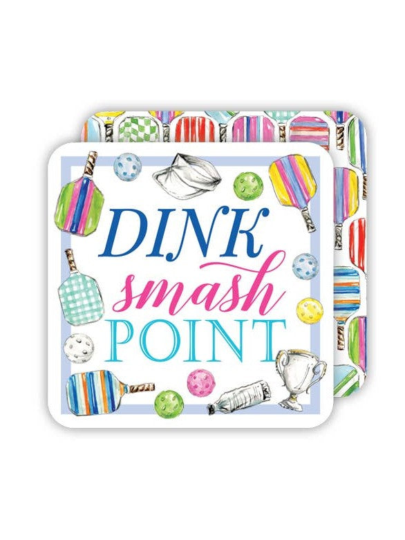 Dink Smash Point Pickleball Paddles Square Coaster