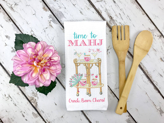 Time to Mahj Mahjong Towel, Cocktail Tile Game Decor Hostess