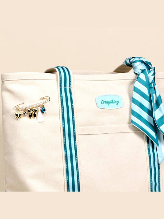 The Darling Canvas Tote Bag– Sicily Stripes Teal