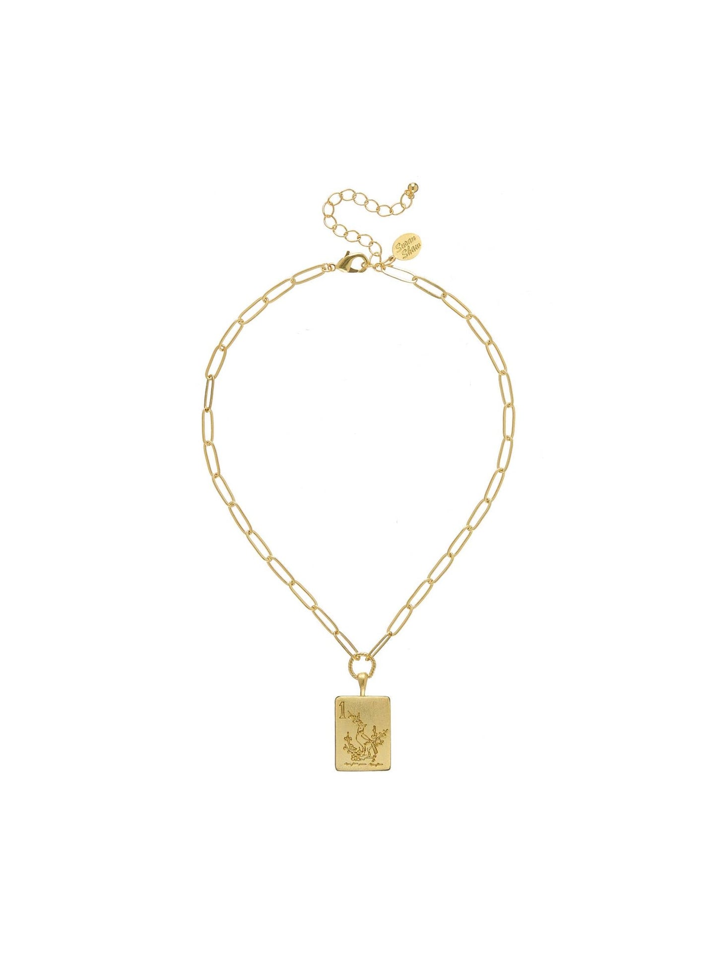 1 Bam Bird Mahjong Tile Paperclip Necklace