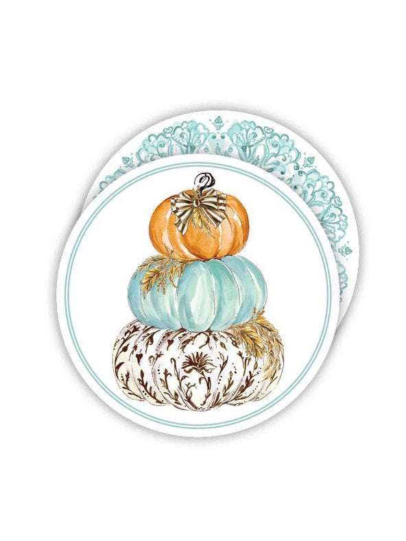 Seaglass Pumpkin Stack with Wheat Round Coaster