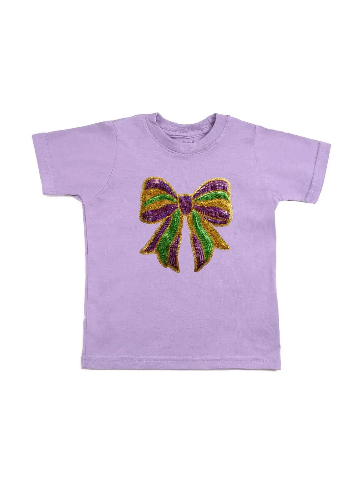 Mardi Gras Sequin Bow Patch Short Sleeve