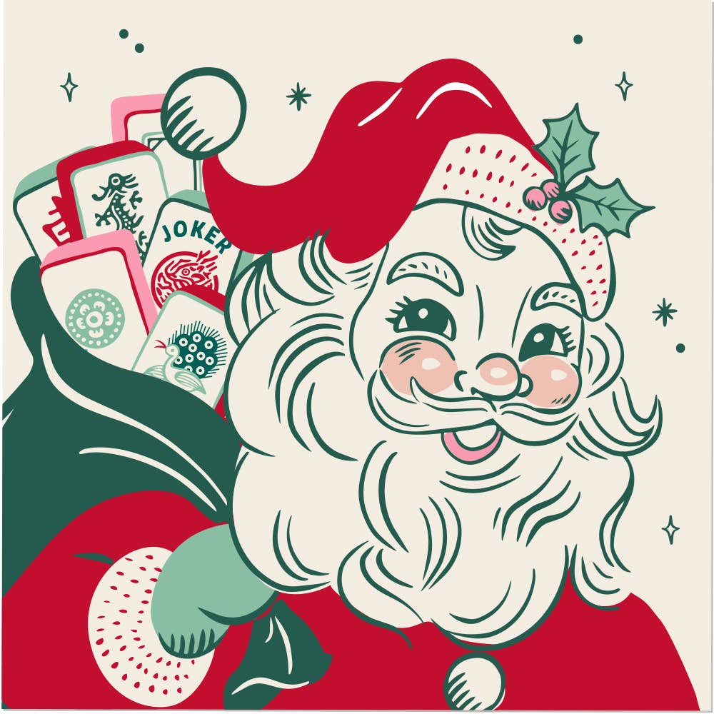 Mahjong Holiday Cocktail Napkins | Mahj Santa
