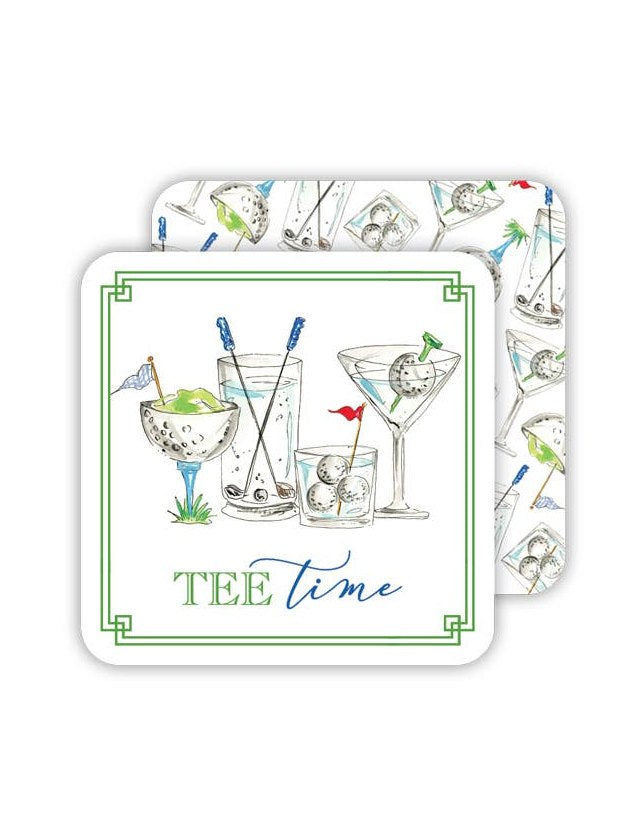 Hand Painted Golf Time Cocktails Square Coasters
