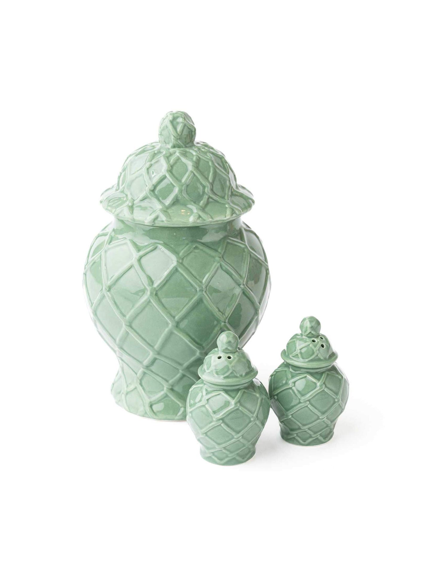 Green Textured Ginger Jar Salt & Pepper Shaker Set