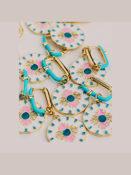 Capri Tile Enamel Charm Statement Earrings