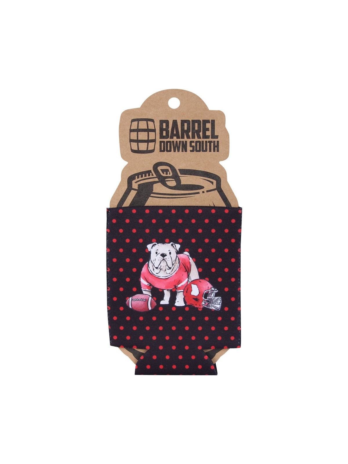 Black Polka Dot Bulldog Can Cooler