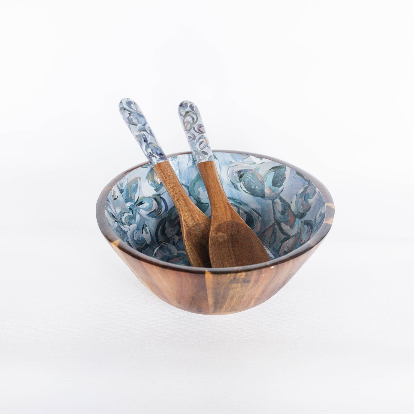Wooden Salad Utensils - Pewter Shells