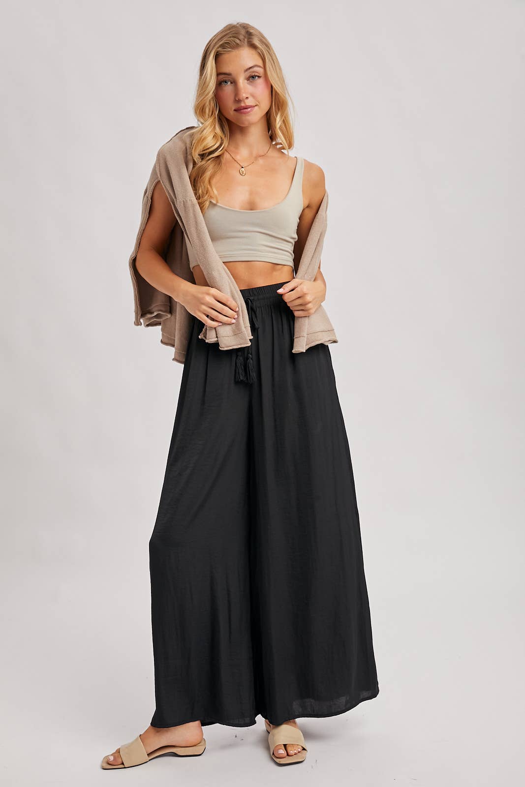SILKY PALAZZO WIDE LEG PANTS