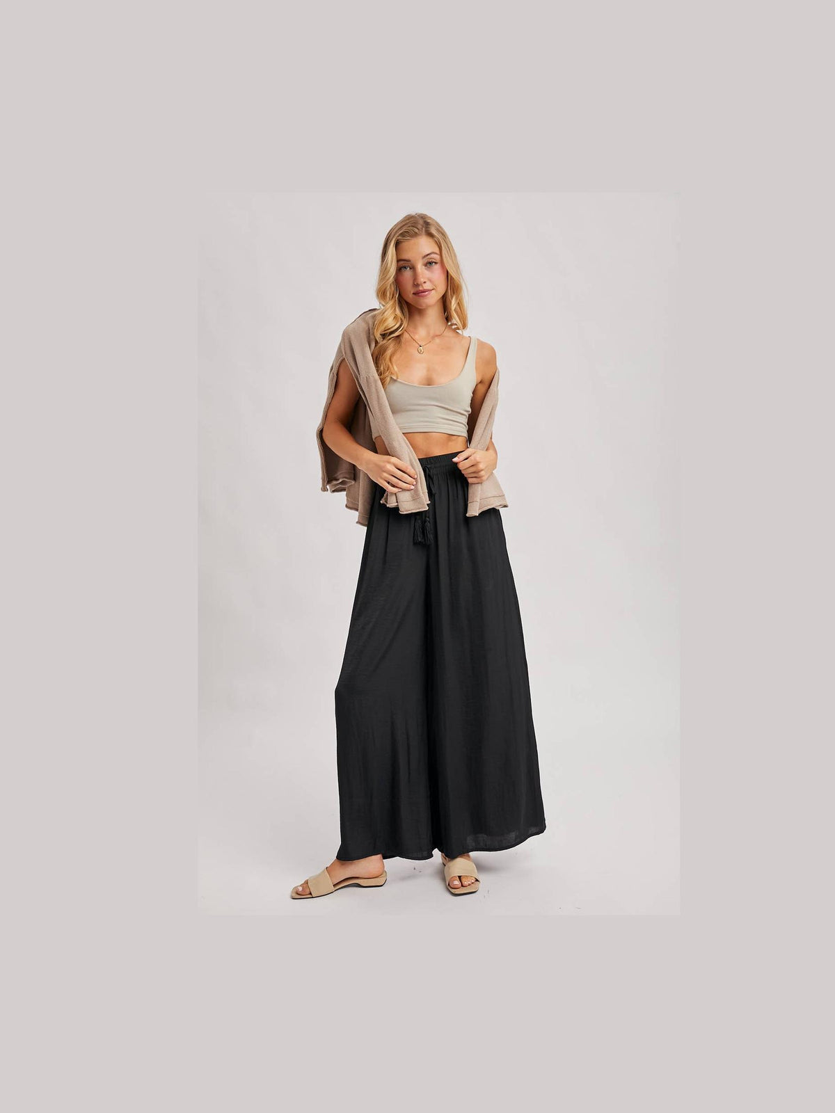 SILKY PALAZZO WIDE LEG PANTS