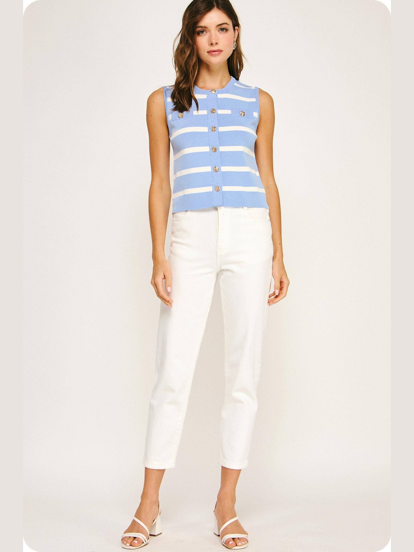 Striped Knit Sleeveless Vest Top
