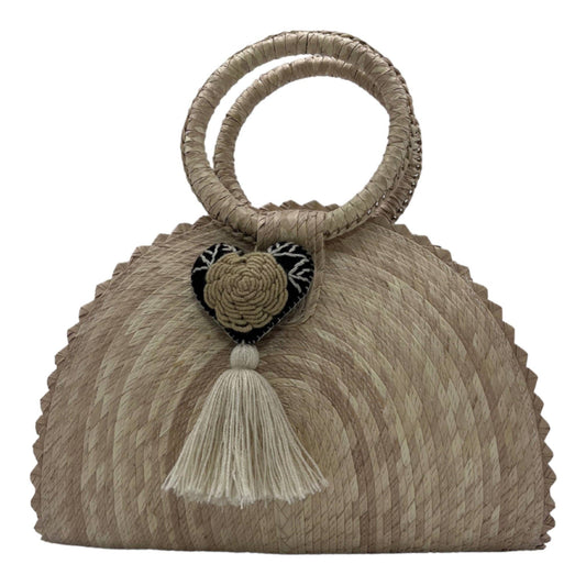 Handwoven Crescent Bag with Pompon