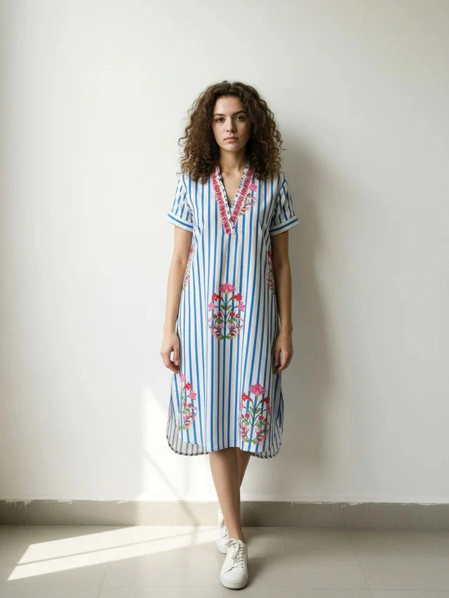 Alana Dress - Striped Garden