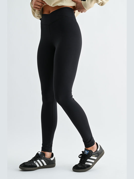 Venice Crossover Waist Leggings - Black