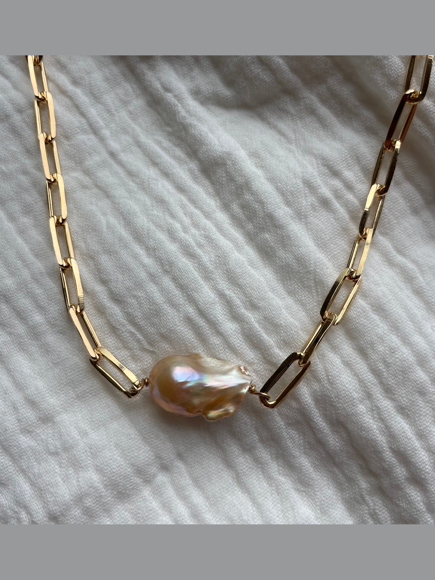 Peach Baroque Paperclip Necklace