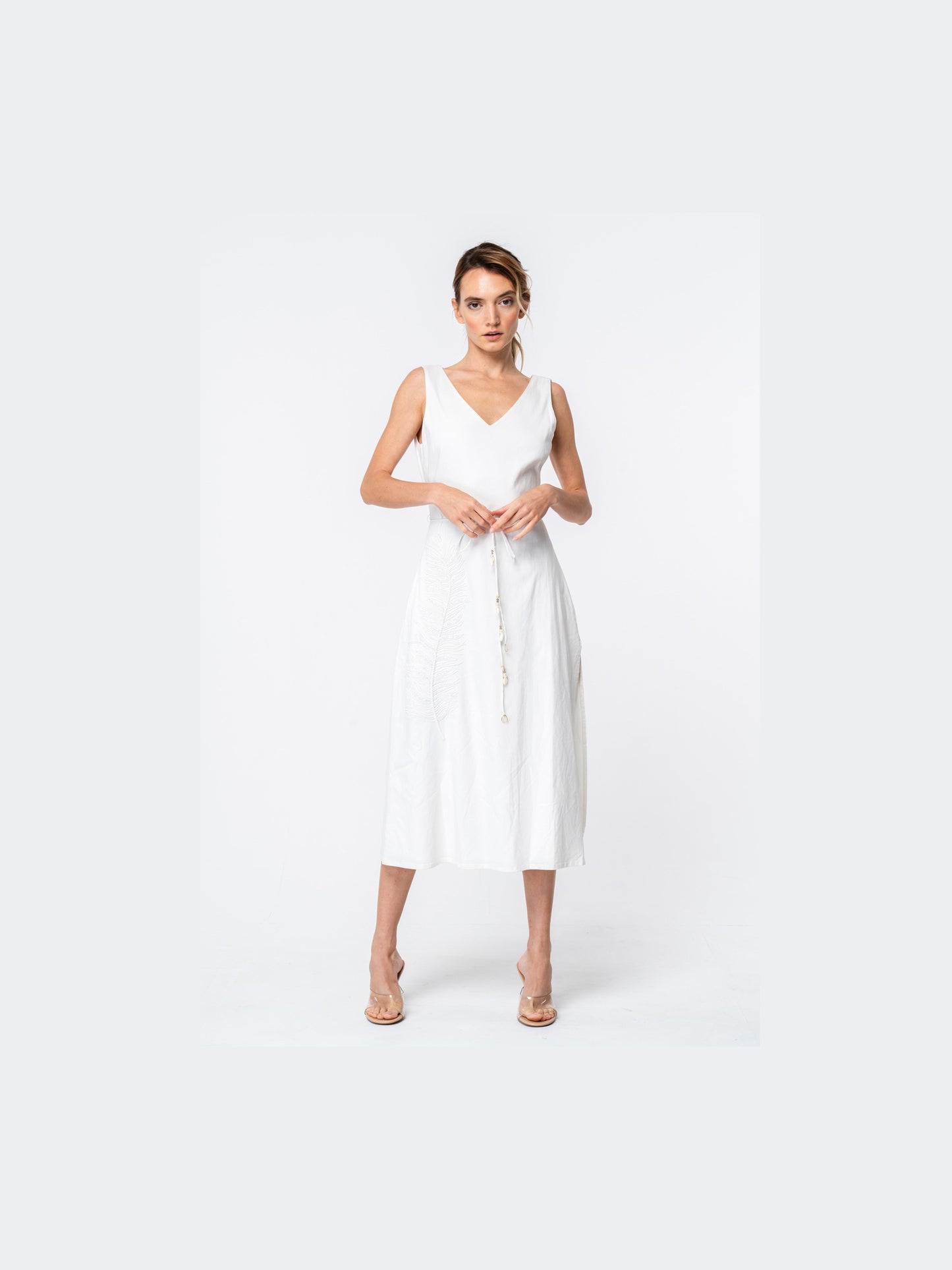 Carrie Embroidered Feather Midi Dress