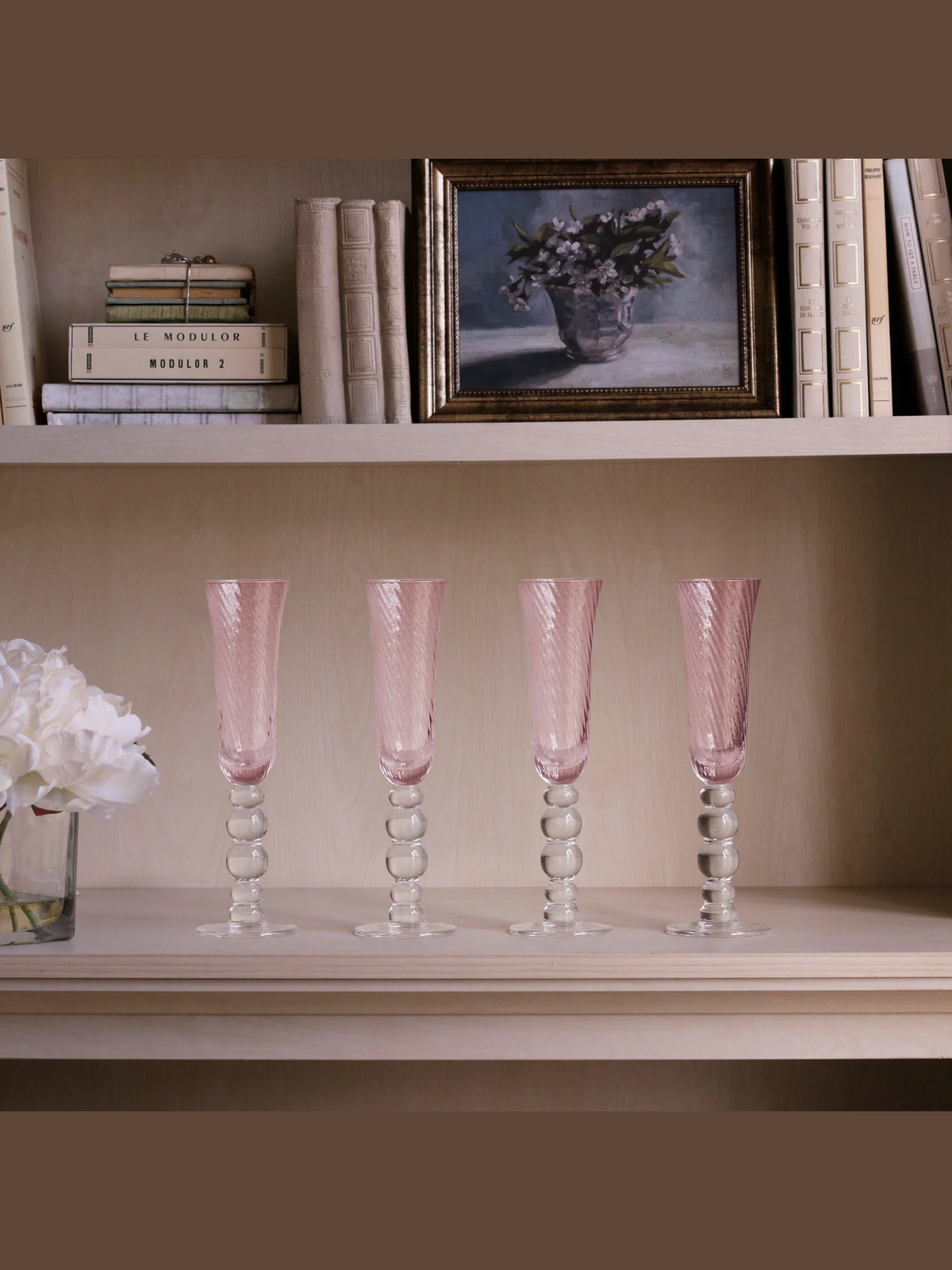 Pink French Swirl Champagne Flutes (S/4)