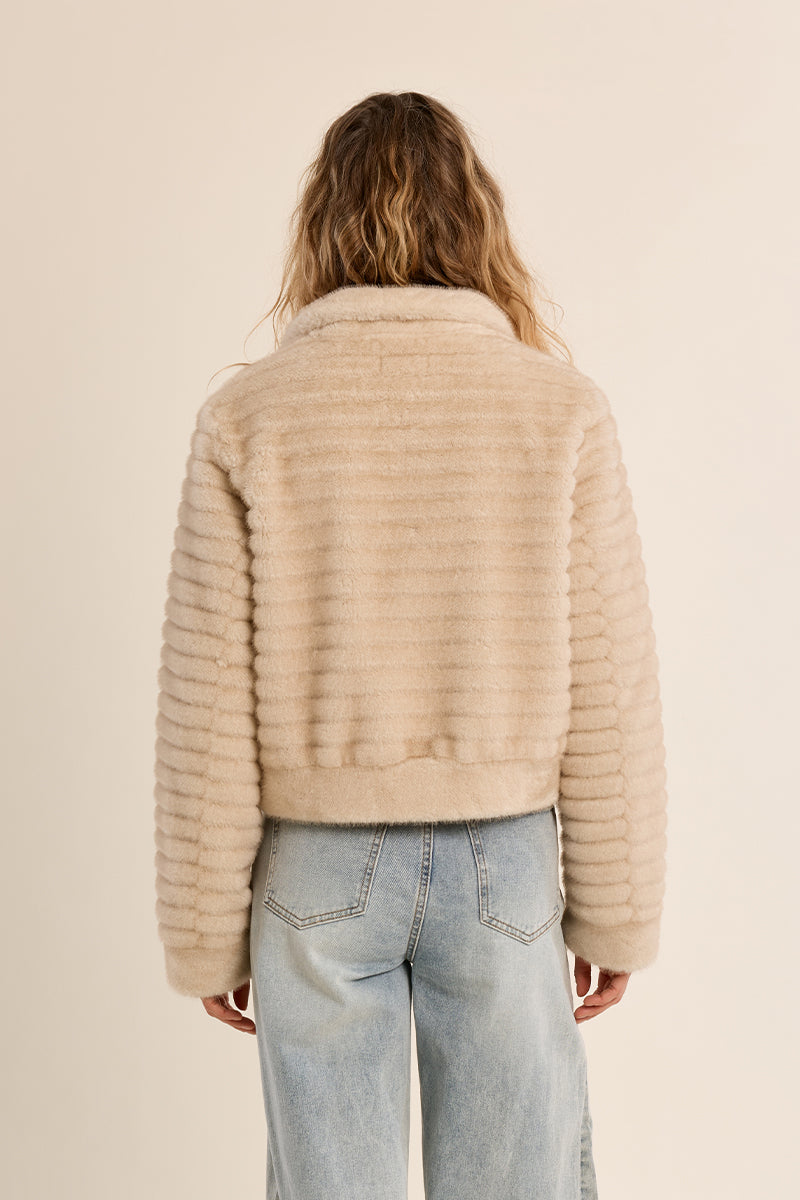 Faux Fur Woven Jacket - Off White